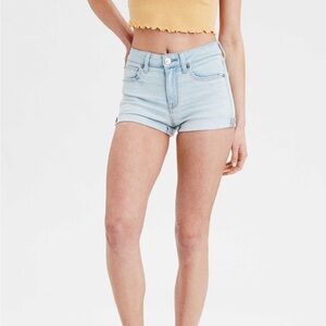AMERICAN EAGLE Hi-Rise Shortie Light Wash Frayed Hem Denim Shorts Size 00